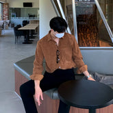 Hearujoy Autumn Clothing Men's Casual Luxury Corduroy Pocket Shirt Buttons Turn Down Collar Long Sleeve Solid Color Texture Vintage New